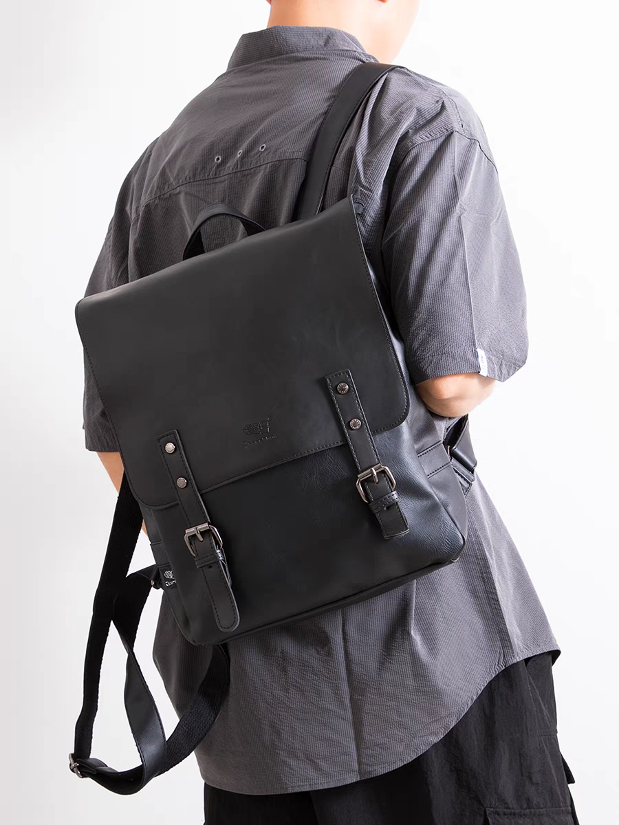 THREE-BOX Classic Chic Old-School Leather Backpack 14" Laptop Backpack