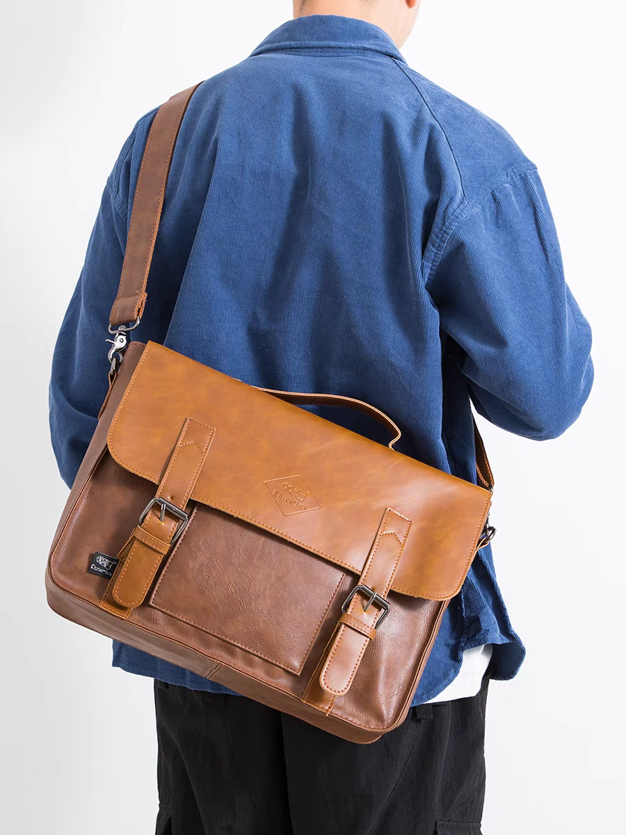 THREE-BOX Business/ Messenger Bag Classic Look Leather Shoulder Bag