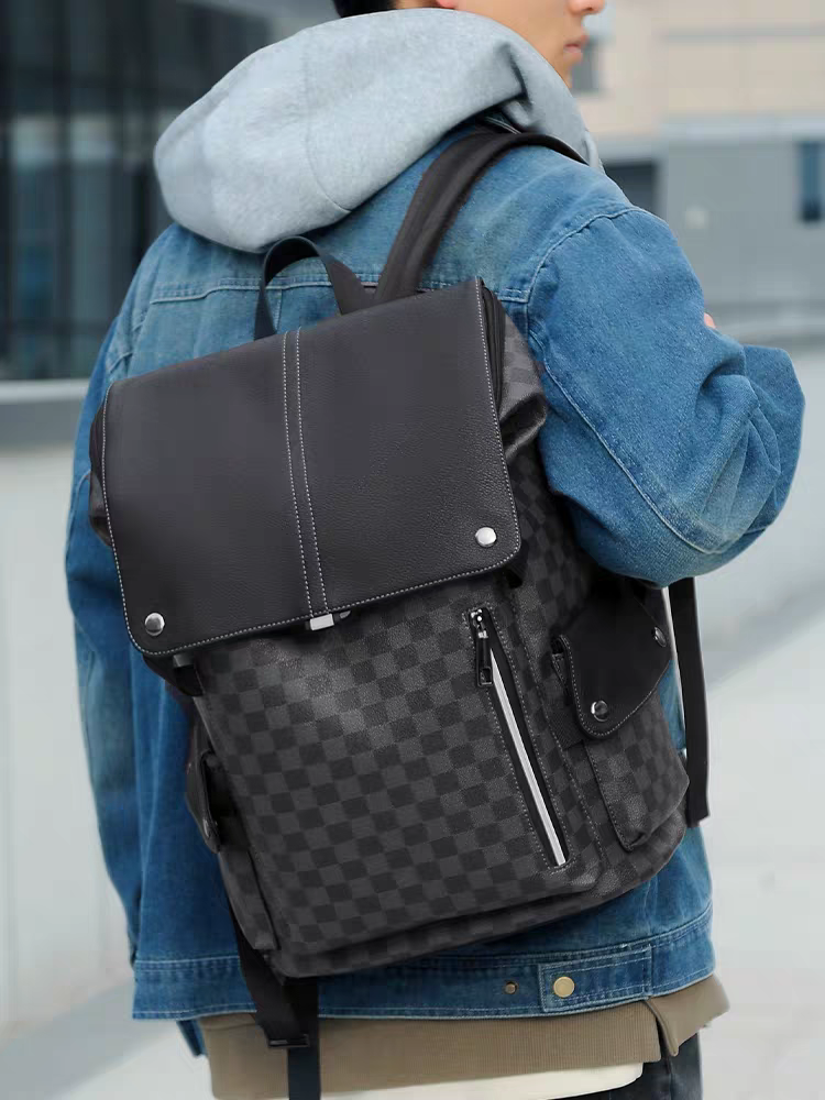 Damier 15.6" Backpack Leather Laptop Large Capacity Backpack