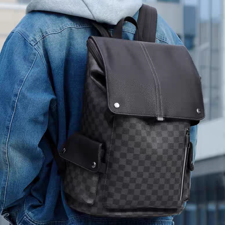 Damier 15.6" Backpack Leather Laptop Large Capacity Backpack