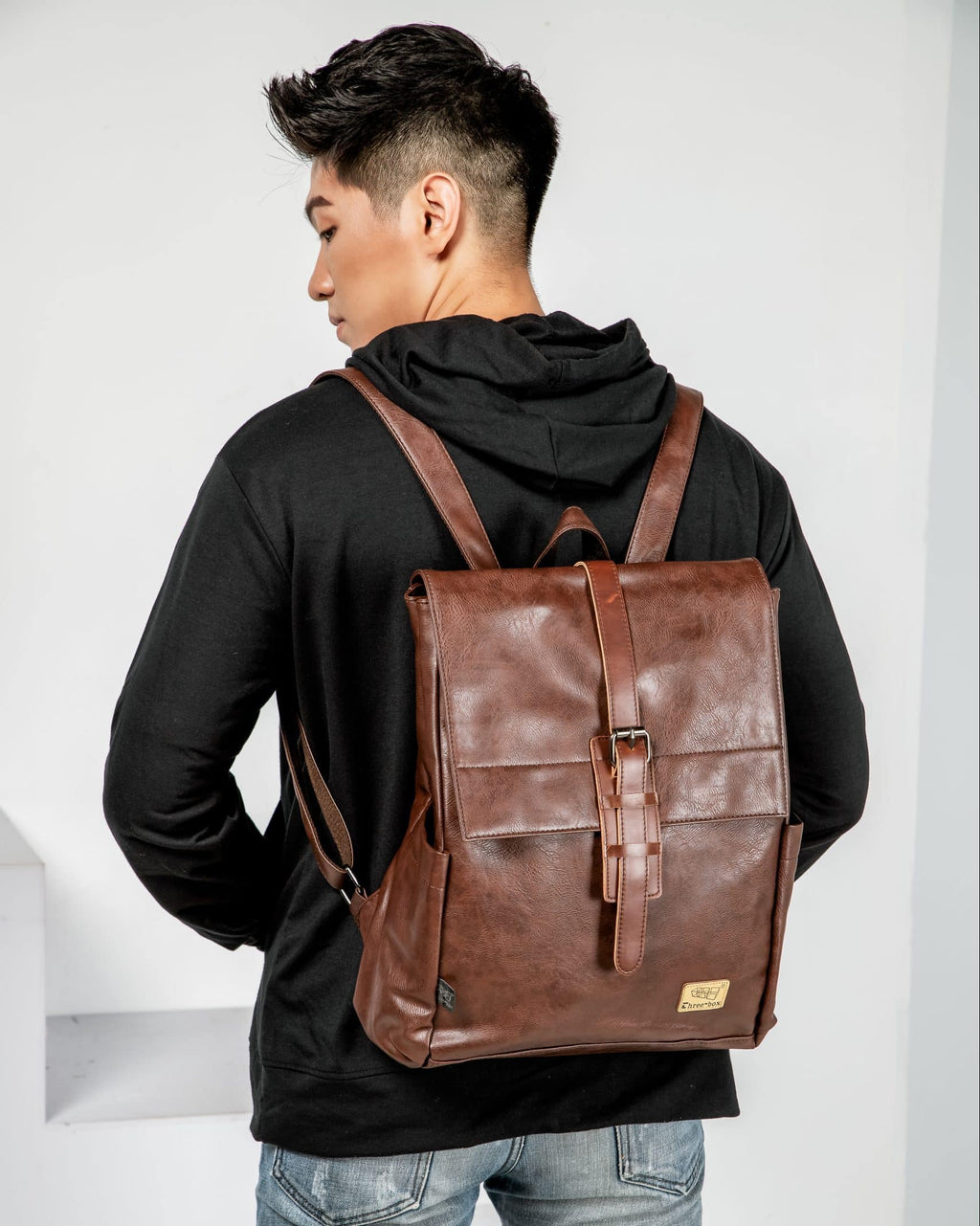 THREE-BOX Classic Style Leather Backpack 14" Laptop Backpack